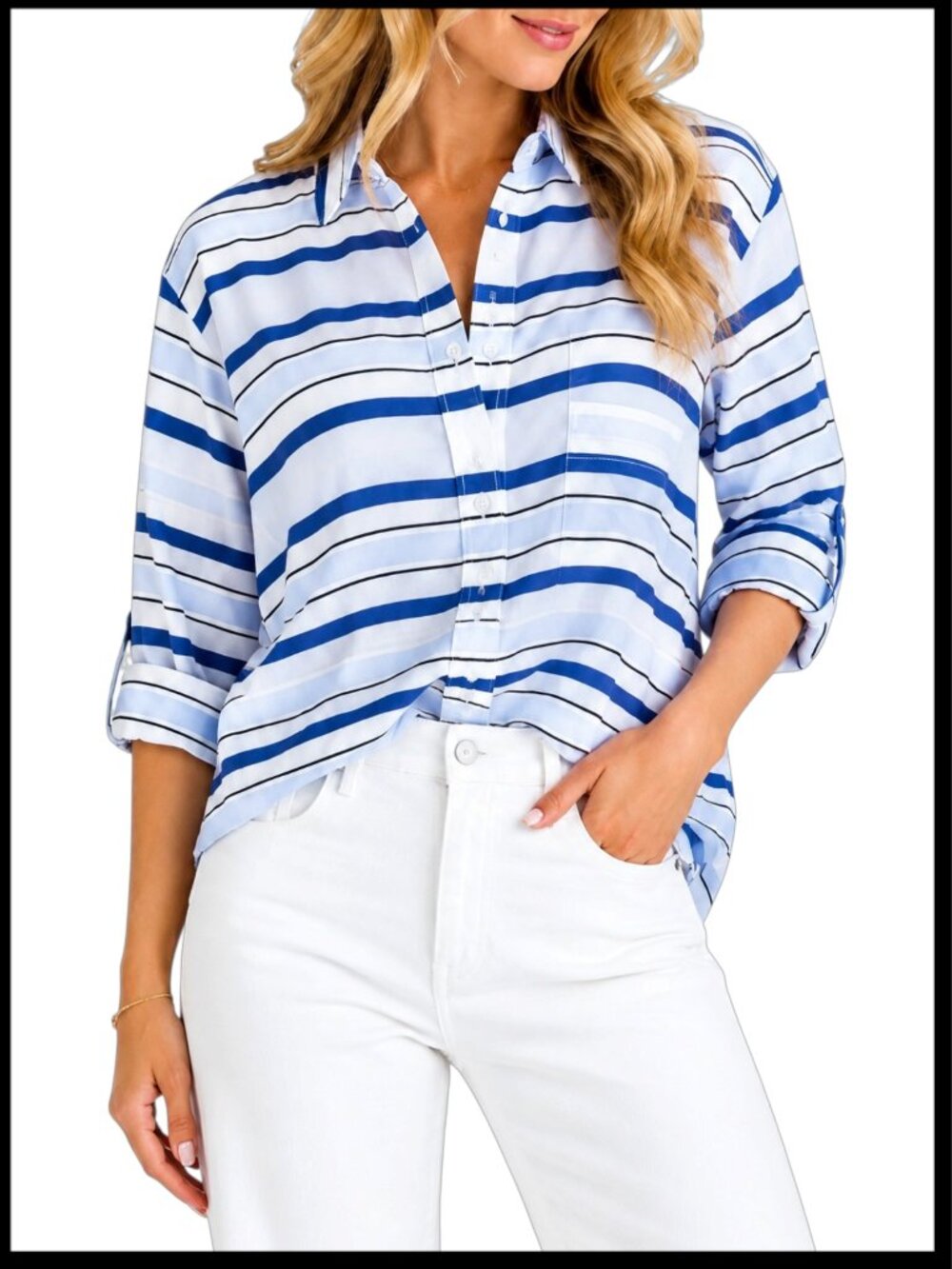 Equipment Femme Blue White Stripe Cotton Button Down Shirt S